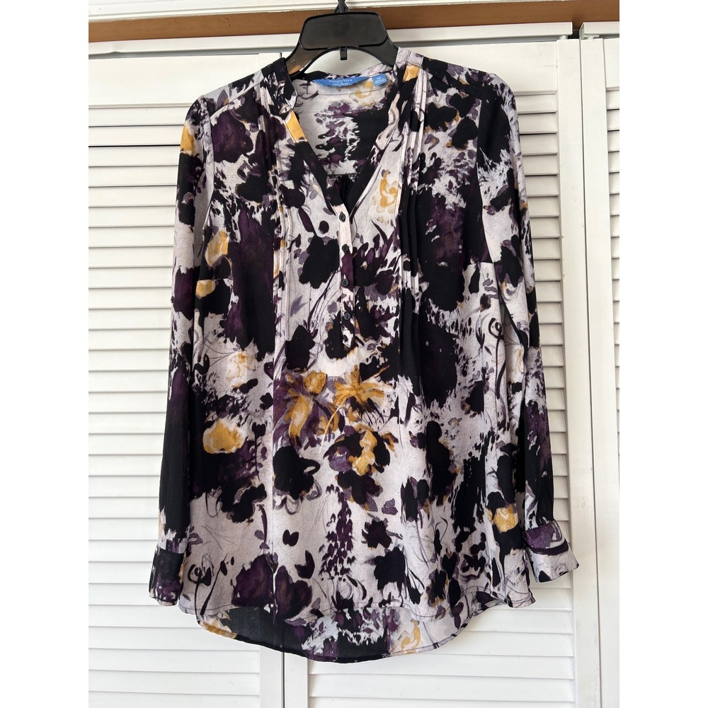 Simply Vera Vera Wang Abstract Floral Print V Neck Long Sleeve Blouse‎ Top XS